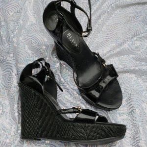 Black strappie wedge heels